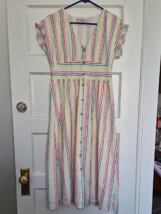 LOFT Dresses & Skirts - LOFT White Midi Dress with Multicolor Stripes